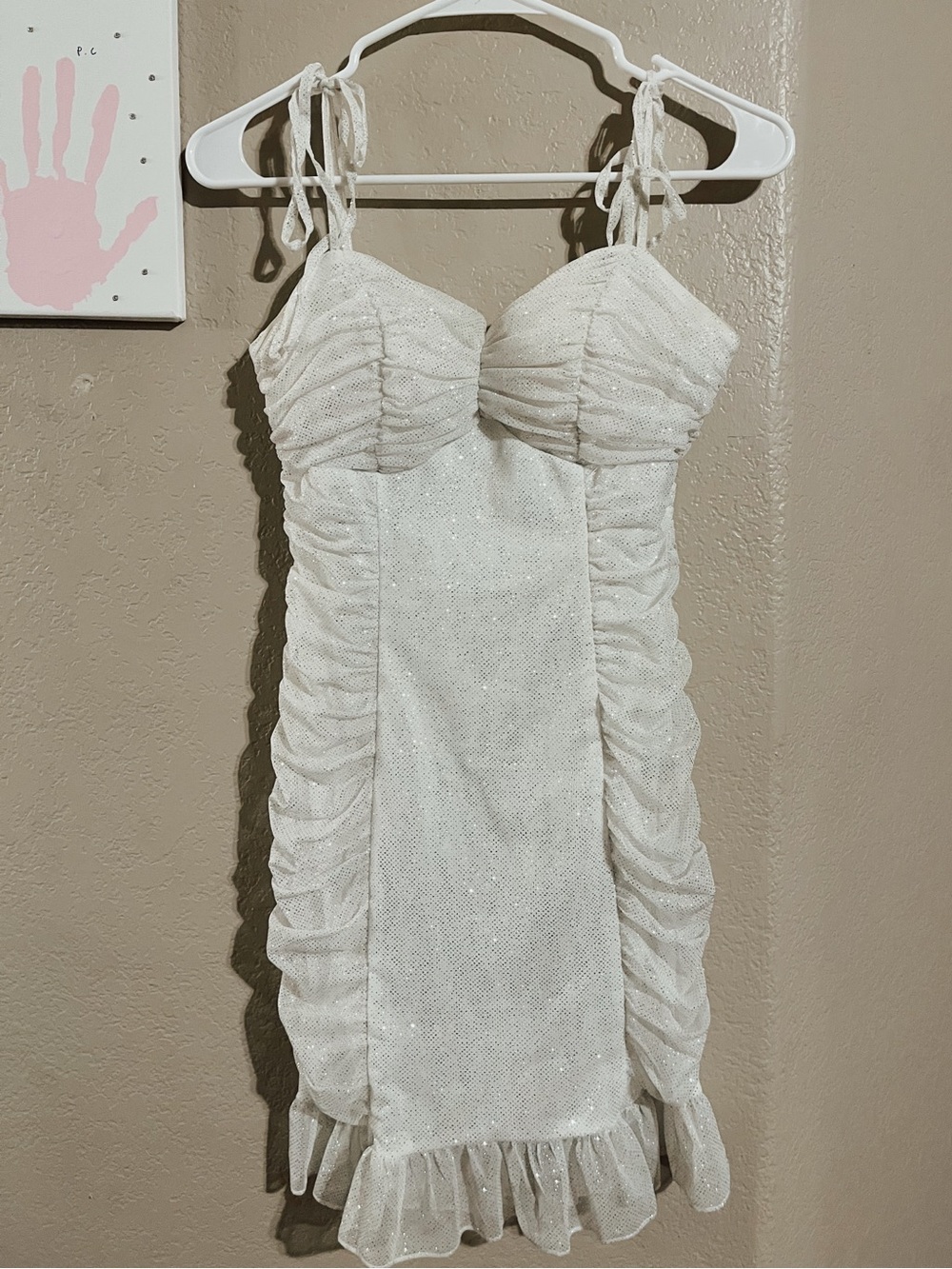 Camille La Vie White Sparkle Mini Dress with Tie Straps